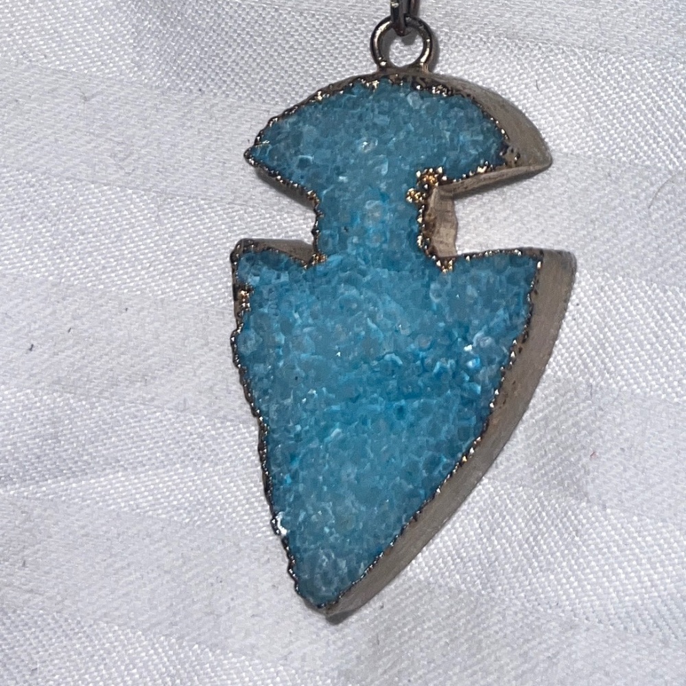 Thick Turquoise Stone wrapped with Gold on Gold Chain 18" L